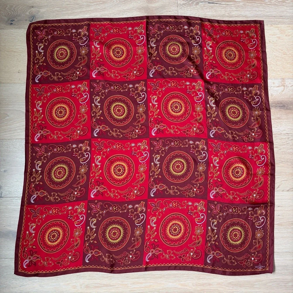 Villeroy & Boch 1748 Silk Scarf 34” X34” Red Paisley Square Vintage*S18